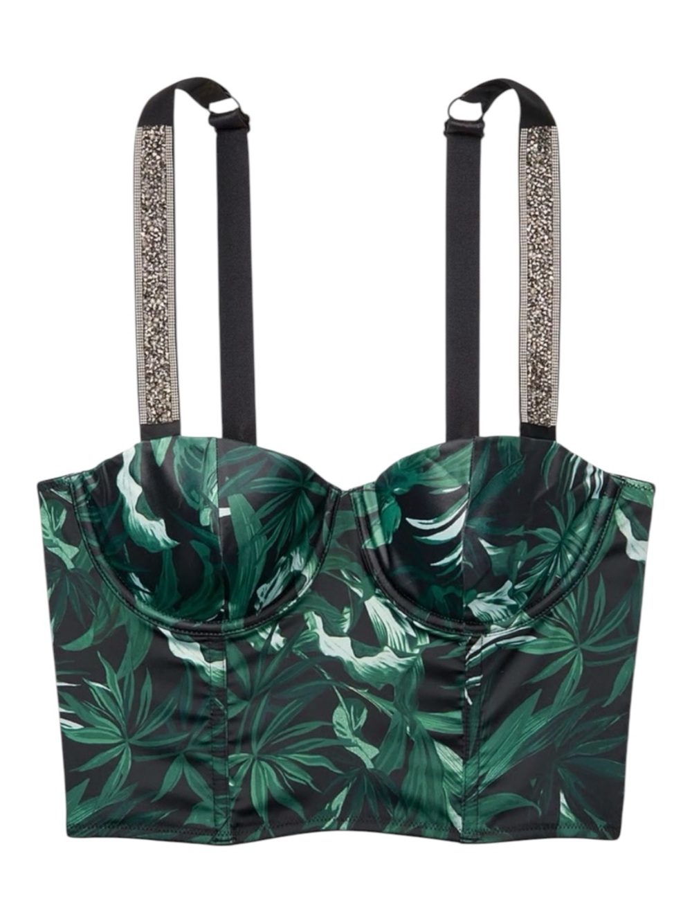 Victoria's Secret Black Crop Top with Green Tropical Leaf Print